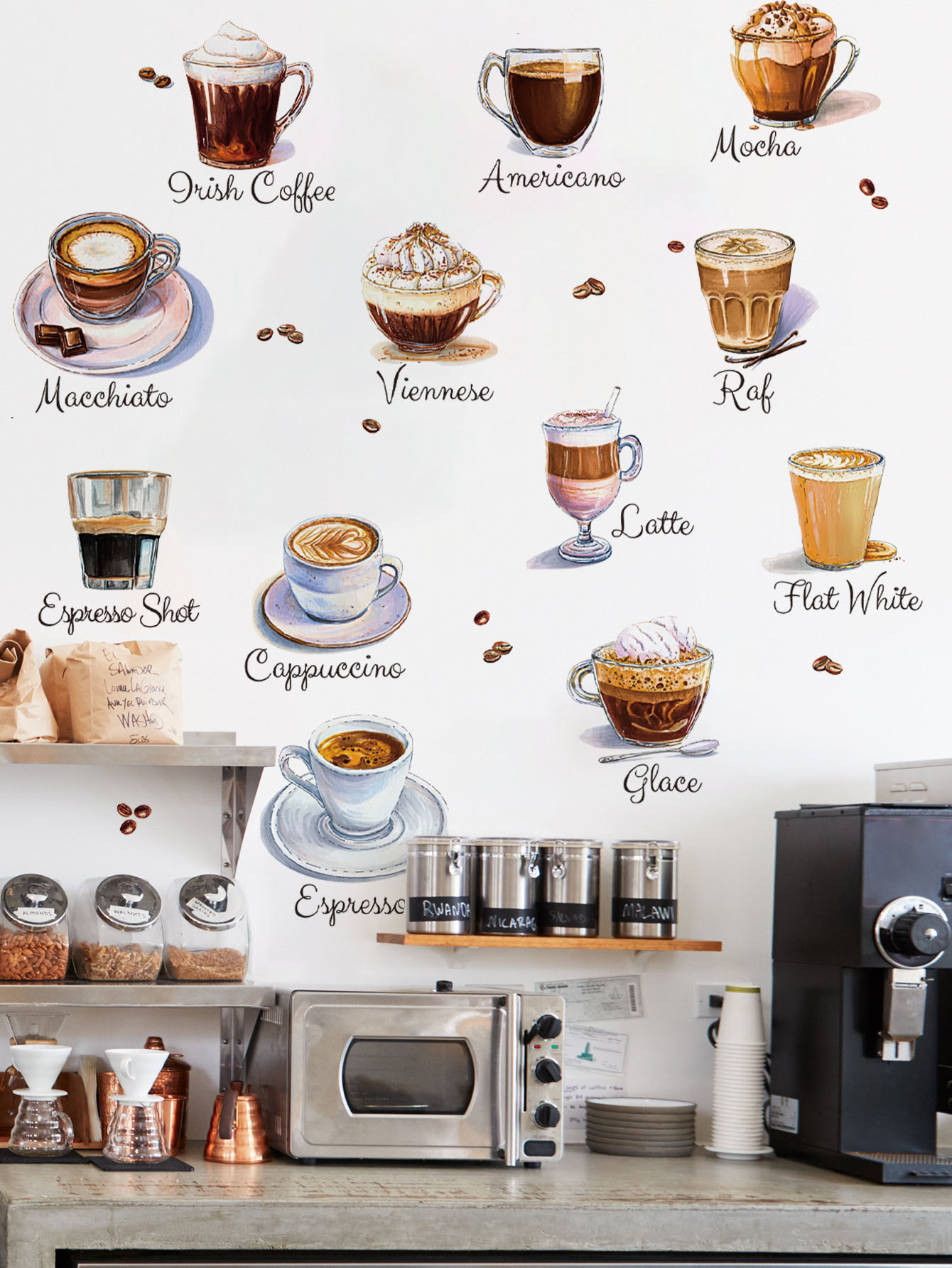 Pvc Panel Background - Kahve fincanı duvar çıkartmaları kendinden yapışkanlı